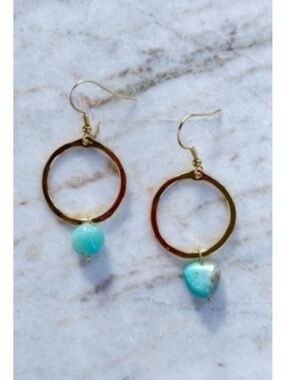 NWT Dylan Jewelry Maison Earrings Blue Sky Gold Tone Dangle Hoop Stone Beaded